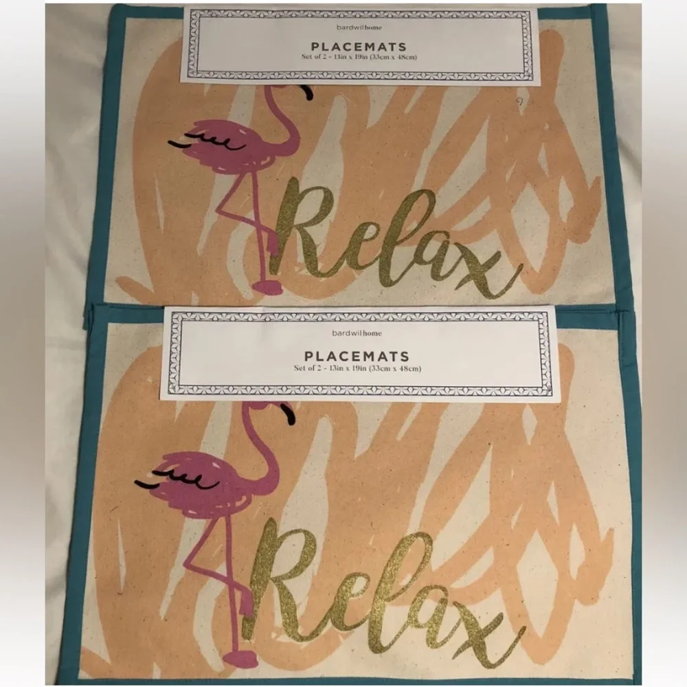 Bardwil Summer Placemats Relax Flamingo Lot Of 4 13x19
